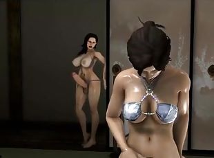 3D shemale anime Lara Croft sucking bigcock and facial