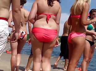 Tan lined booty hiding underneath candid pink bikini 06zi