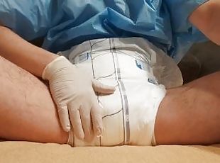 Removing the catheter from the urethra , putting on r and peeing in the diaper, relax
