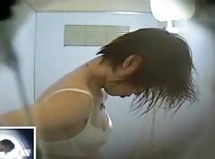Hidden camera spot recorded Asian girls in a shower cabin