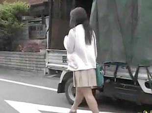 Slim Japanese girlie gets boob sharked on the street.