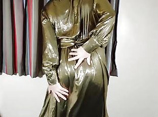 Hot tv crossdresser in high shine metallic sexy dress