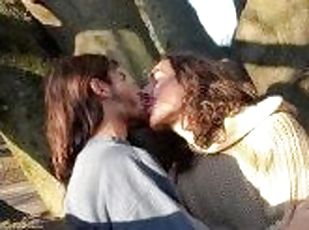 Hot couple kissing in public