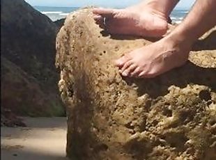 Sandy feet - Salted soles - Manlyfoot’s Big male feet in public southside nudist beach in australia