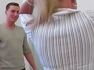 A hot blonde German slut gets sprayed by cum