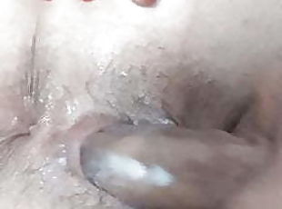 Wife&#039;s narrow hairy pussy flows and squishes