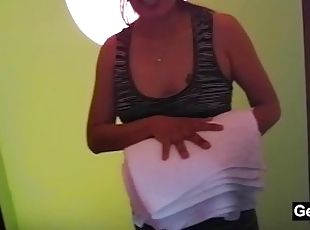 Maid lets her take pictures for a tip and they end up fucking her