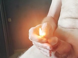 Deep urethral insertion, lit candle in pee hole, flashlight until orgasm