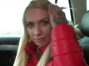 Alexis Bardot strips naked and fucks in a car for quick cash & modeling