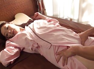 Pretty Japanese wife gets massaged and fucked in missionary
