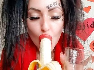 Dominatrix Nika seisually chews fruit and spits it into your glass. Bon appetit!