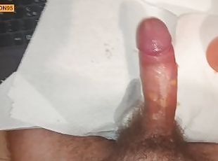 Young man wanking his hairy cock with candle wax (candle wax torture - cock torture)
