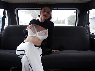 Latina Marta La Croft fucked in a car and gets a cum shot on tits