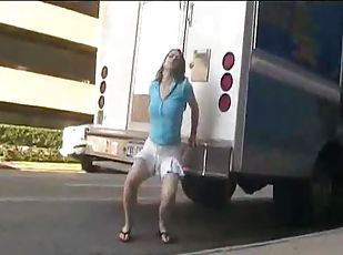 Flashing her ass in the parking lot