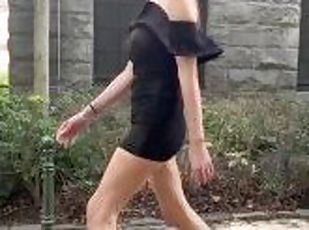 Visite to public musum mini dress high heels  sexy walk street