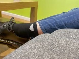 I remove my shoes to reveal my cum stained black socks