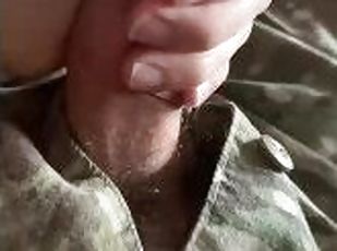Jerking off and being horny in my army uniform - shooting a nice hot creamy load!
